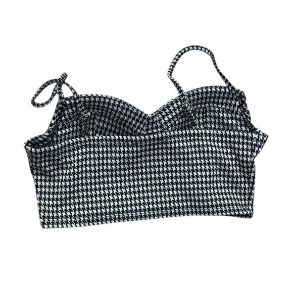 haute monde top L Bustier Black White houndstooth pattern crop strappy retro 90s - Picture 3 of 15